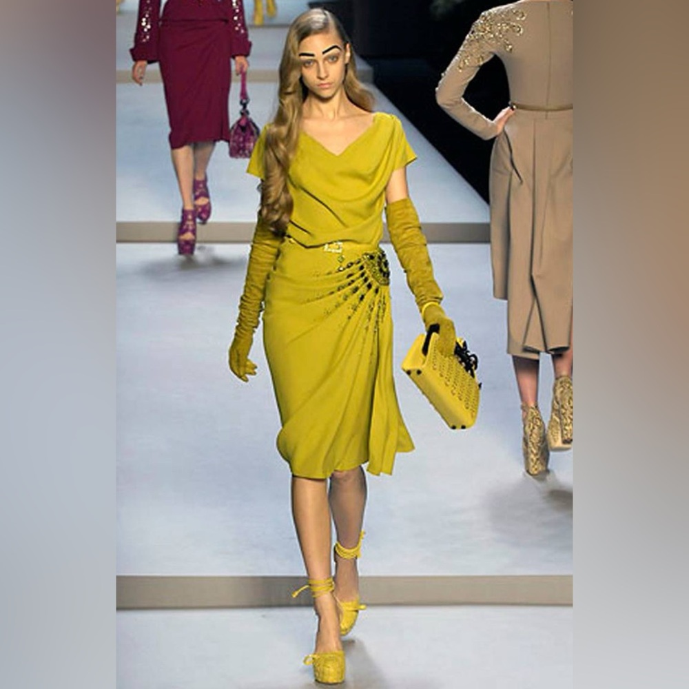 ***SOLD*** Christian Dior Galliano Fall 2007 Chartreuse Beaded Runway Dress - Picture 1 of 13